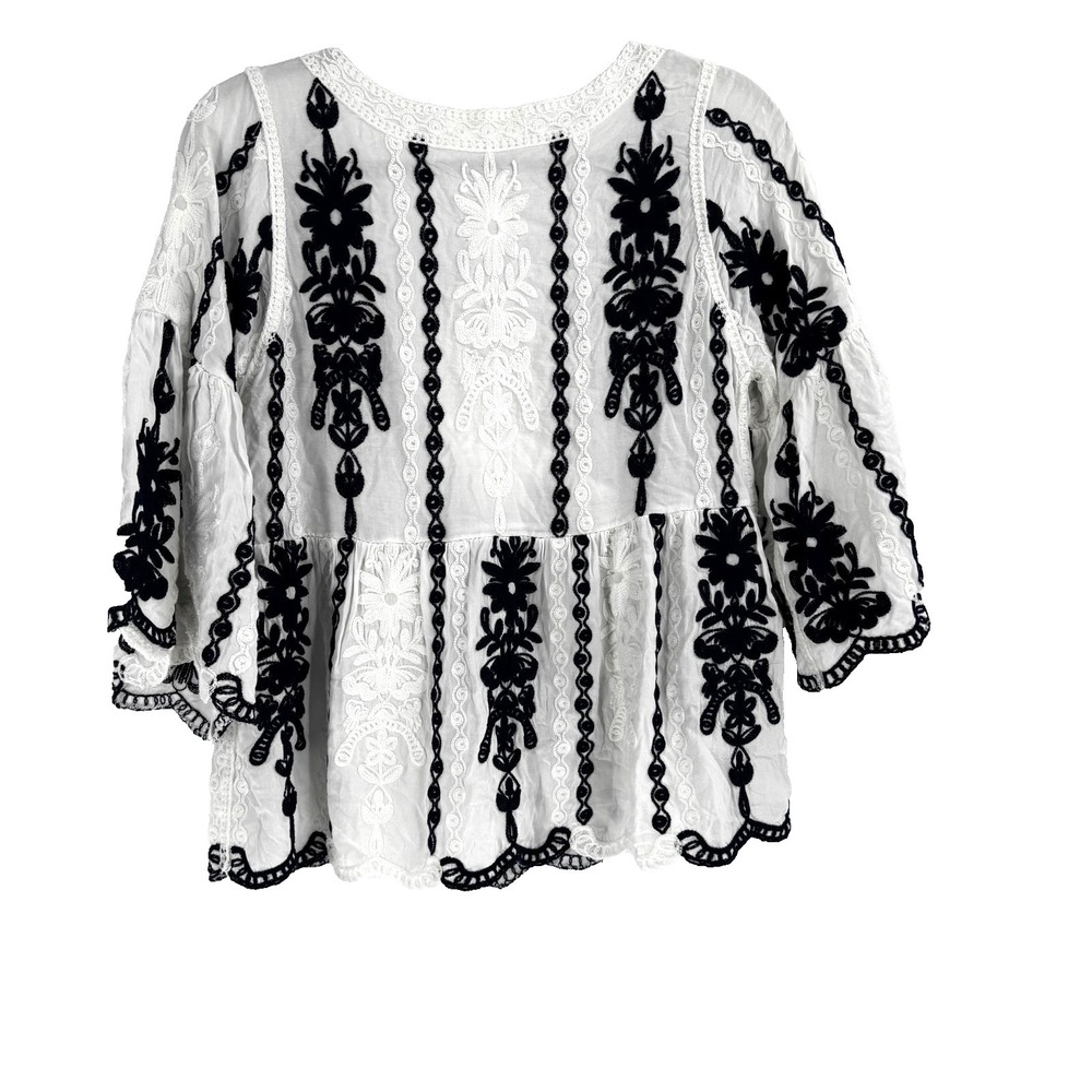 Kindred Bohemian Embroidered Babydoll Peasant Top Women's M White Hippie Retro - Picture 8 of 9